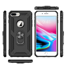 For iPhone 8 Plus/7 Plus Case Ring Holder Magnetic Kickstand + Tempered Glass