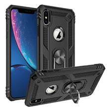 For iPhone XR Case Ring Magnetic Kickstand Protective Cover + Tempered Glass