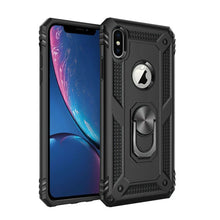 For iPhone XR Case Ring Magnetic Kickstand Protective Cover + Tempered Glass