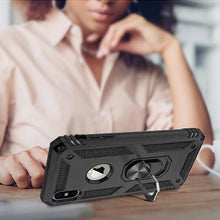 For iPhone XR Case Ring Magnetic Kickstand Protective Cover + Tempered Glass