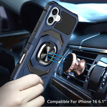 For iPhone 16 6.1inch Case Dual Layer Magnetic Ring Stand Cover + Tempered Glass