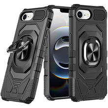 For iPhone 16e Case Shockproof Dual Layer Magnetic Ring Stand + Tempered Glass