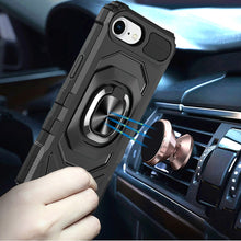 For iPhone 16e Case Shockproof Dual Layer Magnetic Ring Stand + Tempered Glass