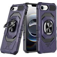 For iPhone 16e Case Shockproof Dual Layer Magnetic Ring Stand + Tempered Glass