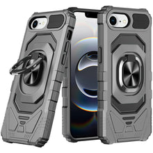 For iPhone 16e Case Shockproof Dual Layer Magnetic Ring Stand + Tempered Glass