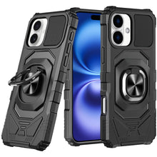 For iPhone 17 Case Shockproof Dual Layer with Metal Ring Stand + Tempered Glass