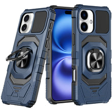 For iPhone 17 Case Shockproof Dual Layer with Metal Ring Stand + Tempered Glass