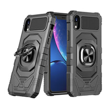For iPhone XR Case Shockproof Cover Dual Layer with Ring Stand + Tempered Glass