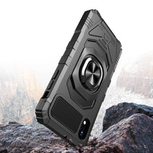 For iPhone XR Case Shockproof Cover Dual Layer with Ring Stand + Tempered Glass