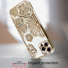 For iPhone 11 Pro Max Case Bling Floral 3D Glitter Phone Cover + Tempered Glass