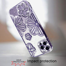 For iPhone 11 Pro Max Case Bling Floral 3D Glitter Phone Cover + Tempered Glass
