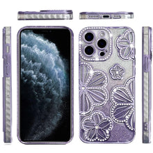 For iPhone 11 Pro Max Case Bling Floral 3D Glitter Phone Cover + Tempered Glass