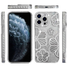 For iPhone 11 Pro Max Case Bling Floral 3D Glitter Phone Cover + Tempered Glass