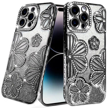 For iPhone 14 PRO MAX 6.7 in. Case Bling Floral Rhinestone 3D Glitter Cover