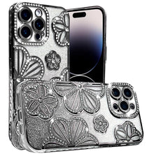 For iPhone 14 PRO MAX 6.7 in. Case Bling Floral Rhinestone 3D Glitter Cover