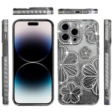 For iPhone 14 PRO MAX 6.7 in. Case Bling Floral Rhinestone 3D Glitter Cover
