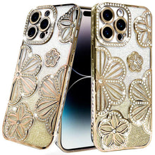 For iPhone 14 PRO MAX 6.7 in. Case Bling Floral Rhinestone 3D Glitter Cover