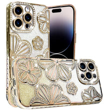 For iPhone 14 PRO MAX 6.7 in. Case Bling Floral Rhinestone 3D Glitter Cover
