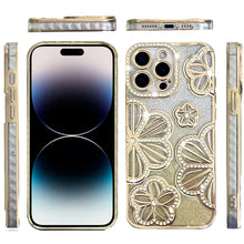 For iPhone 14 PRO MAX 6.7 in. Case Bling Floral Rhinestone 3D Glitter Cover
