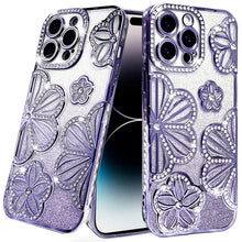 For iPhone 14 PRO MAX 6.7 in. Case Bling Floral Rhinestone 3D Glitter Cover