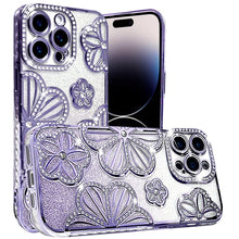 For iPhone 14 PRO MAX 6.7 in. Case Bling Floral Rhinestone 3D Glitter Cover