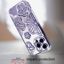 For iPhone 14 PRO MAX 6.7 in. Case Bling Floral Rhinestone 3D Glitter Cover