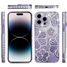 For iPhone 14 PRO MAX 6.7 in. Case Bling Floral Rhinestone 3D Glitter Cover