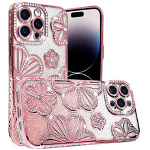For iPhone 14 PRO MAX 6.7 in. Case Bling Floral Rhinestone 3D Glitter Cover