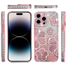 For iPhone 14 PRO MAX 6.7 in. Case Bling Floral Rhinestone 3D Glitter Cover