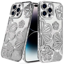 For iPhone 14 PRO MAX 6.7 in. Case Bling Floral Rhinestone 3D Glitter Cover