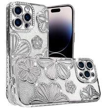 For iPhone 14 PRO MAX 6.7 in. Case Bling Floral Rhinestone 3D Glitter Cover