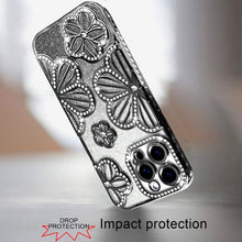 For iPhone 15 Pro Max Case Bling Floral 3D Rhinestones Glitter +2 Tempered Glass