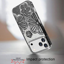 For iPhone 17 Pro Max Case Bling Floral 3D Glitter Phone Cover + Tempered Glass