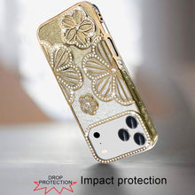 For iPhone 17 Pro Max Case Bling Floral 3D Glitter Phone Cover + Tempered Glass