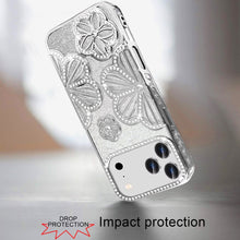 For iPhone 17 Pro Max Case Bling Floral 3D Glitter Phone Cover + Tempered Glass