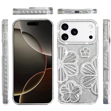 For iPhone 17 Pro Max Case Bling Floral 3D Glitter Phone Cover + Tempered Glass