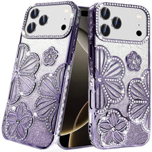 For iPhone 17 PRO Case Bling Floral 3D Glitter TPU Phone Cover + Tempered Glass