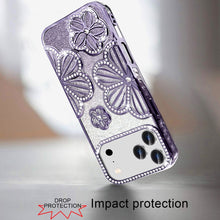 For iPhone 17 PRO Case Bling Floral 3D Glitter TPU Phone Cover + Tempered Glass