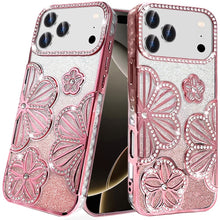 For iPhone 17 PRO Case Bling Floral 3D Glitter TPU Phone Cover + Tempered Glass