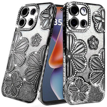 For Moto G 2025/2026/G Play 2026 Case Bling Floral 3D Glitter + Tempered Glass