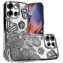 For Moto G 2025 Case Bling Floral 3D Glitter Phone Cover + Tempered Glass