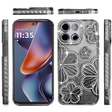 For Moto G 2025 Case Bling Floral 3D Glitter Phone Cover + Tempered Glass