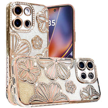 For Moto G 2025/2026/G Play 2026 Case Bling Floral 3D Glitter + Tempered Glass