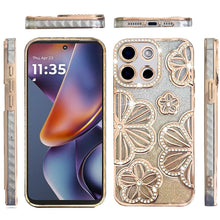 For Moto G 2025 Case Bling Floral 3D Glitter Phone Cover + Tempered Glass