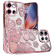 For Moto G 2025 Case Bling Floral 3D Glitter Phone Cover + Tempered Glass