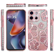 For Moto G 2025 Case Bling Floral 3D Glitter Phone Cover + Tempered Glass
