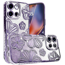 For Moto G 2025 Case Bling Floral 3D Glitter Phone Cover + Tempered Glass