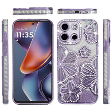 For Moto G 2025 Case Bling Floral 3D Glitter Phone Cover + Tempered Glass
