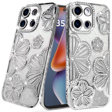For Moto G 2025/2026/G Play 2026 Case Bling Floral 3D Glitter + Tempered Glass