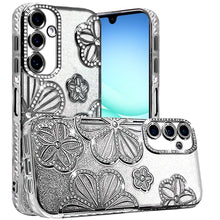 For Samsung A17 5G Case Bling Floral 3D Glitter Phone Cover + Tempered Glass